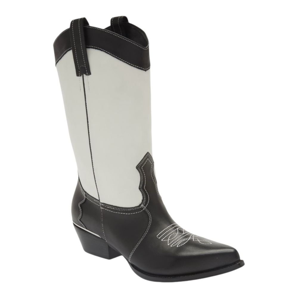 NIB DKNY Women’s US Size 8.5 Laila cowboy Boot Smooth Calf Leather Black/White